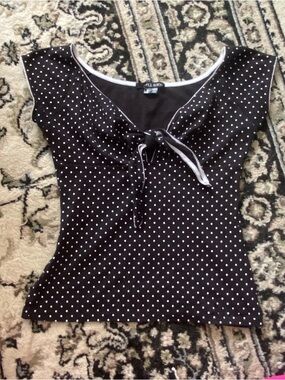 Hell Bunny Black Polka Dot Tie-Front Top